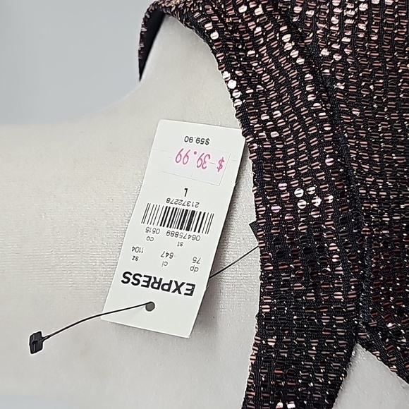 Express Bronze Sequined Exposed Shoulder Cutout Short Sleeved Blouse - Picture 9 of 13